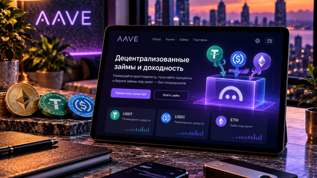 Aave: кредитование и размещение USDT, USDC и ETH на демонстрационном экране приложения