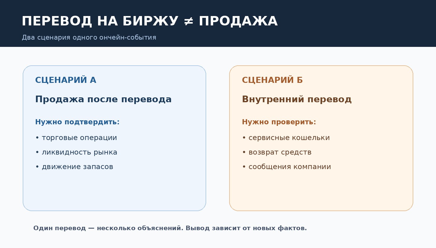 Поступление средств на биржу: сопоставление сценария продажи и внутреннего технического перевода