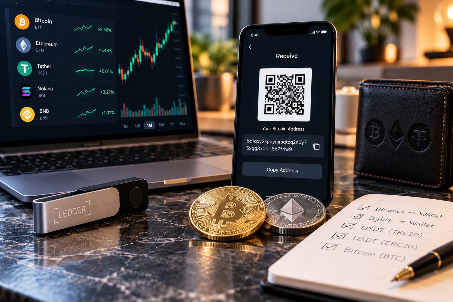 Получение биткоина на аппаратный кошелёк Ledger и сверка адреса на устройстве