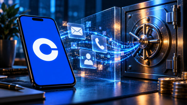 Редакционная художественная иллюстрация: Coinbase, раскрытые контакты и защищённые криптоактивы; не фактический снимок инцидента