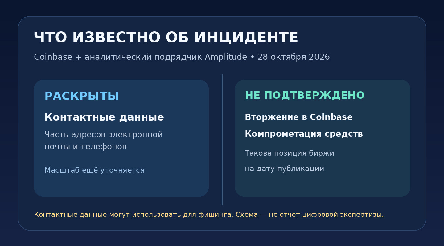 Схема: раскрытие части контактных данных у Amplitude и отсутствие подтверждения взлома систем Coinbase