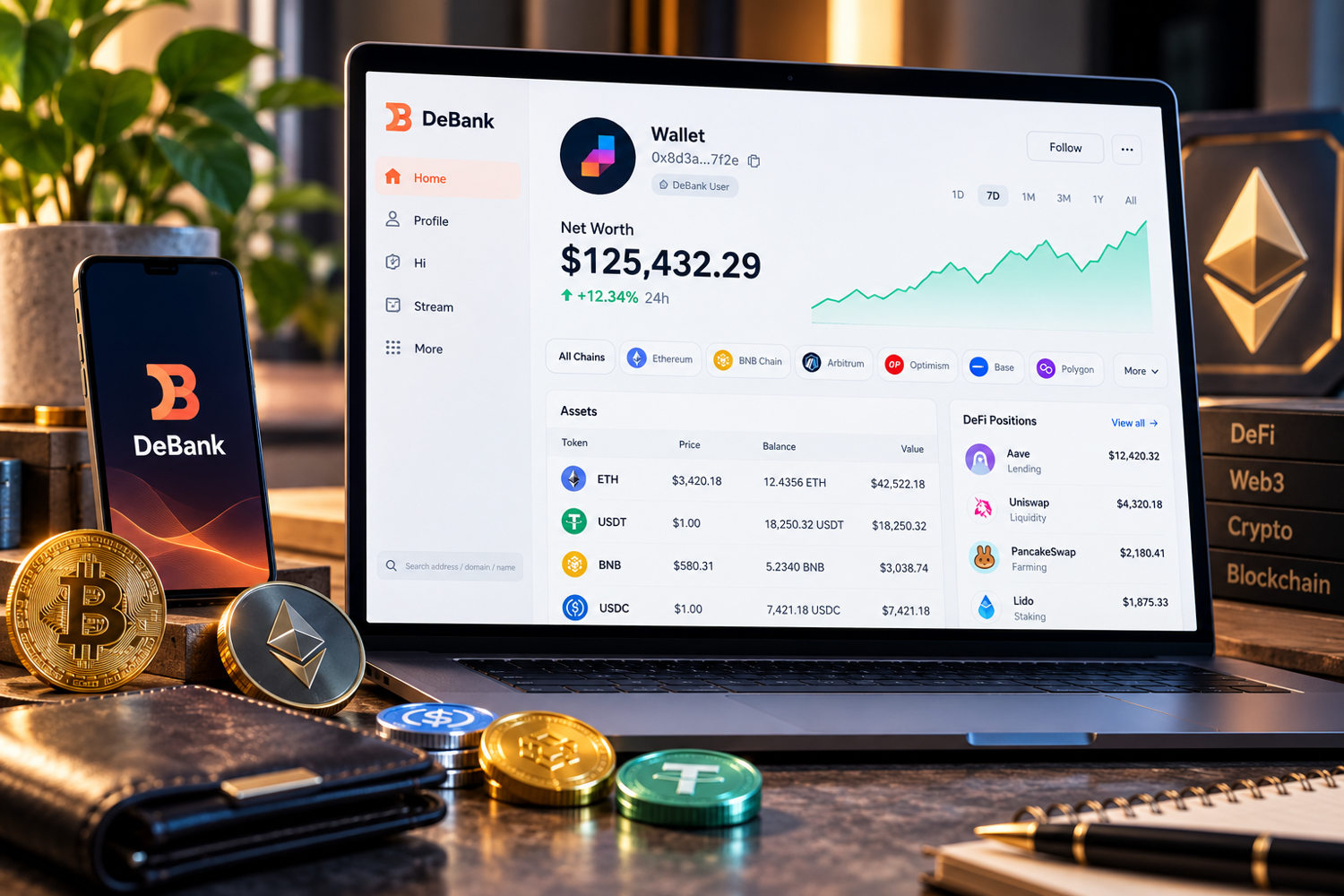 Отображение DeFi-позиций в DeBank: лендинг, стейкинг и ликвидность в портфеле