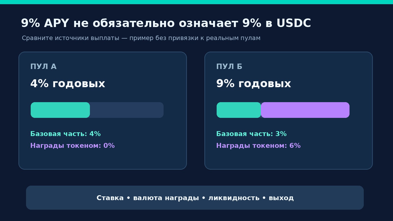 Пример сравнения доходности двух пулов: базовая часть, токены наград и стоимость выхода
