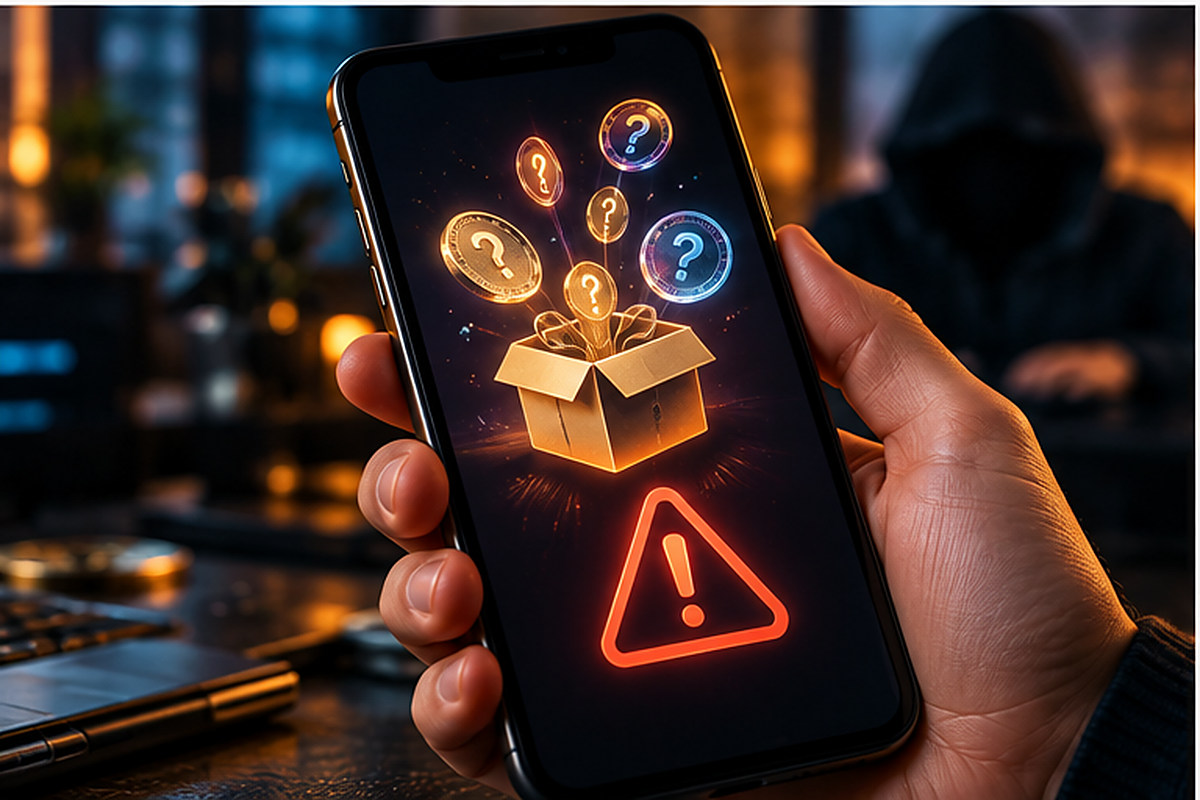 Предупреждение о подозрительной раздаче криптовалюты на смартфоне