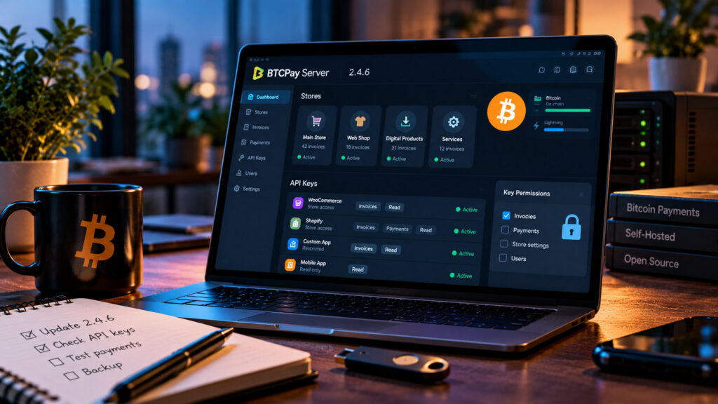 Иллюстрация к новости: BTCPay Server 2.4.6 исправляет ошибку API-ключей: как защитить приём Bitcoin на сайте