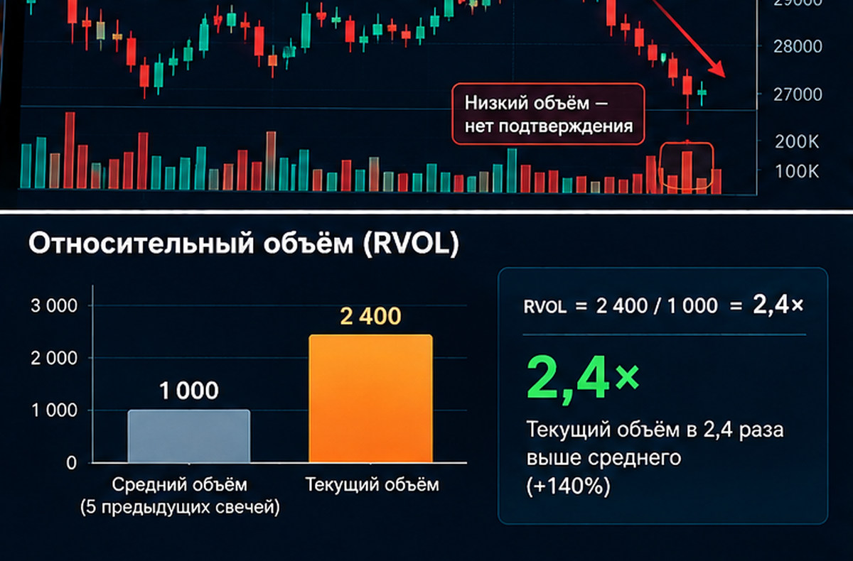 Горизонтальные и вертикальные объёмы на криптовалютном торговом терминале