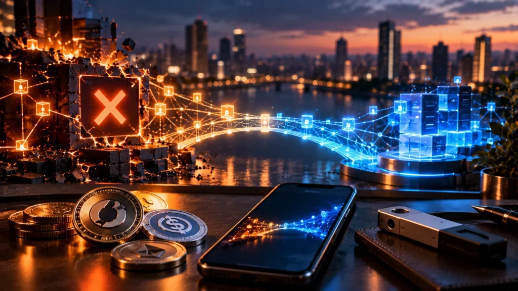 Художественная обложка миграции Horizen L3 в Base: цифровой мост между закрываемой сетью и новым блокчейном