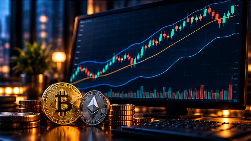 График Bitcoin с полосами Боллинджера и устойчивым восходящим ценовым движением