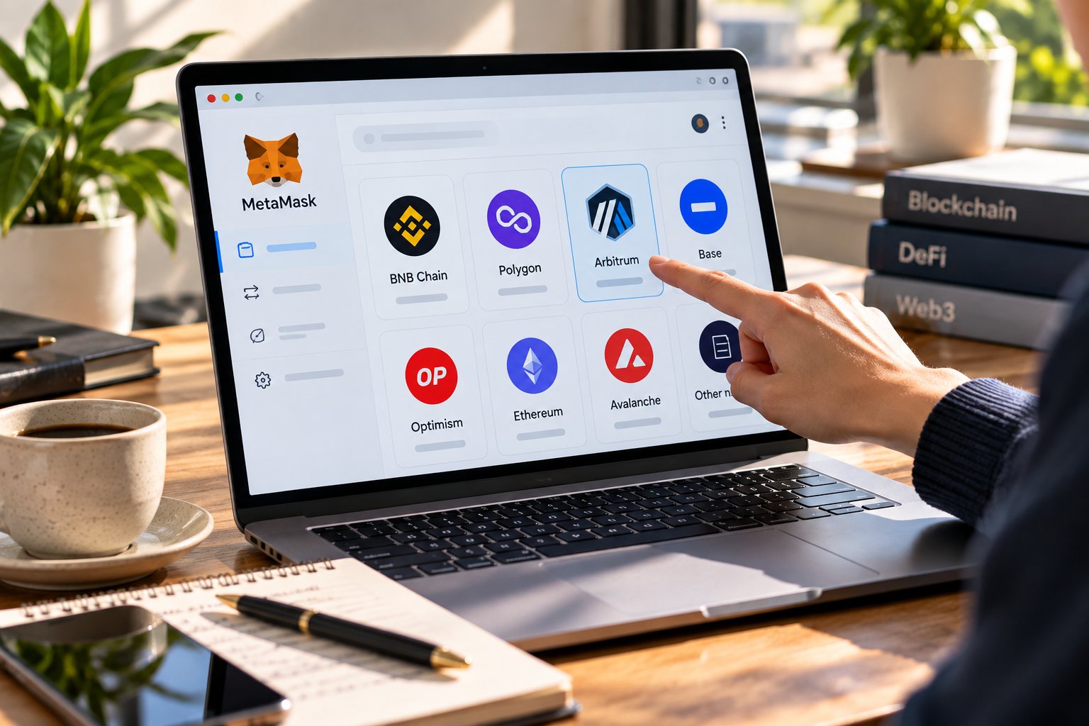 Добавление популярной сети через встроенный список MetaMask на компьютере
