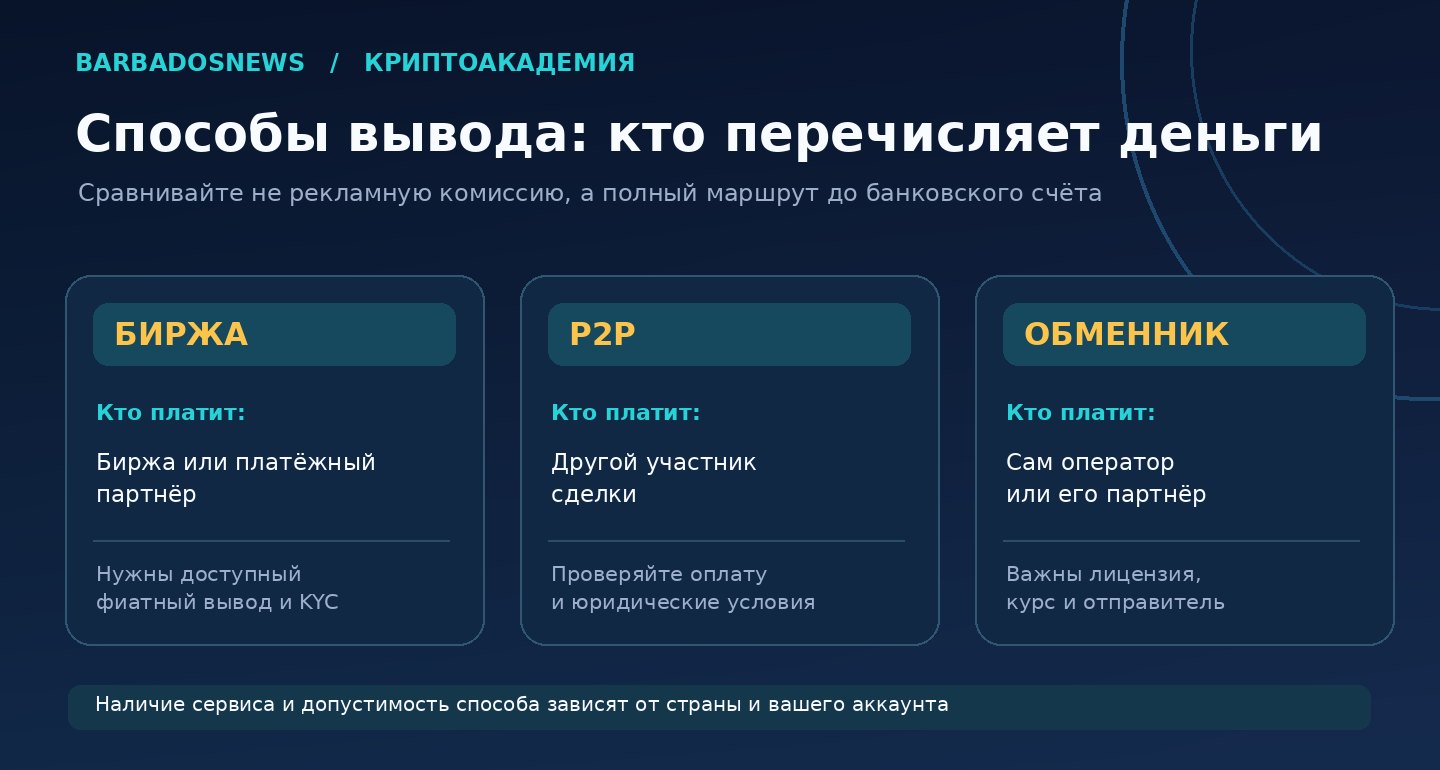 Сравнение вывода криптовалюты через биржу, P2P и обменный сервис