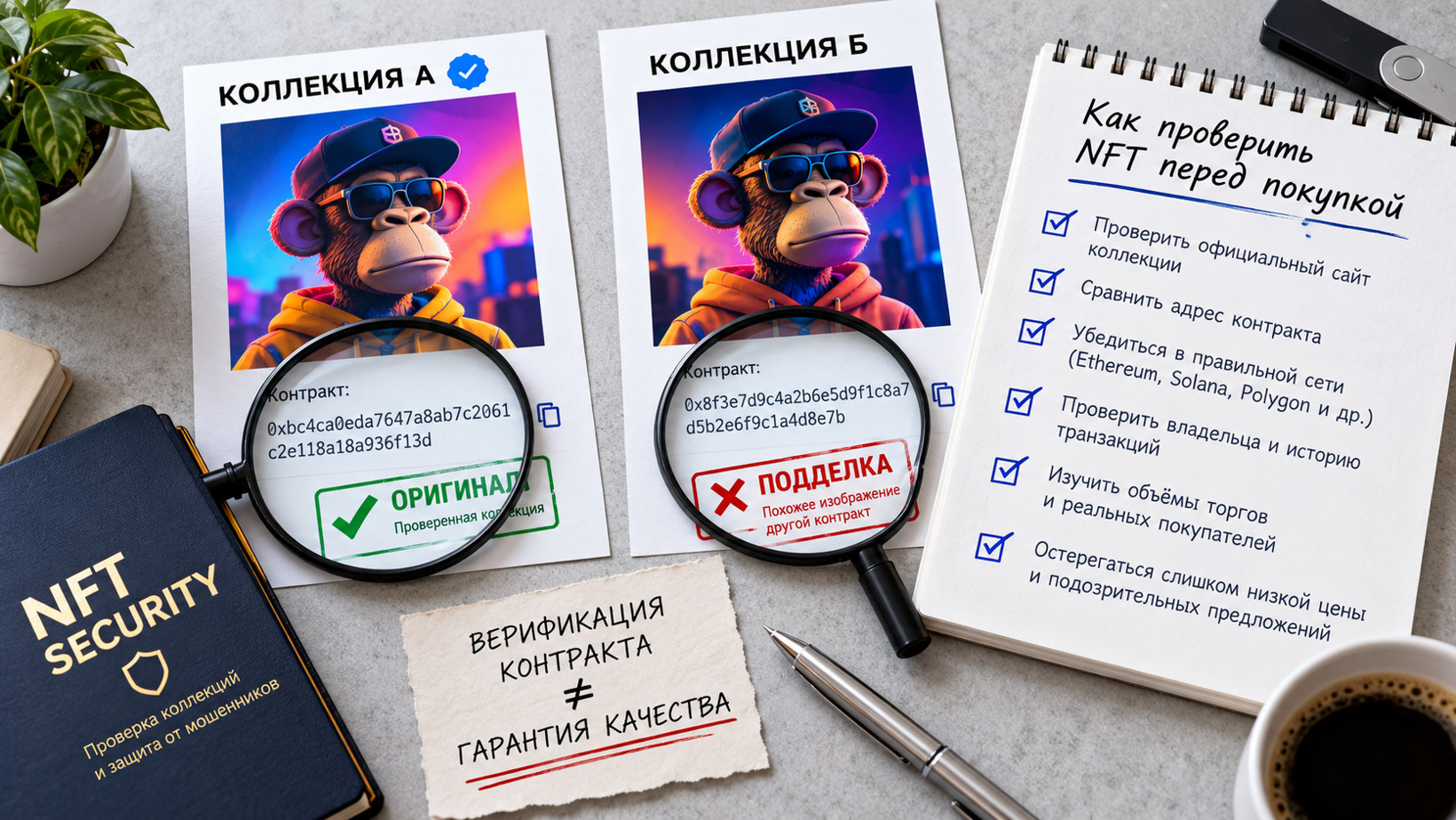 Сравнение оригинальной NFT-коллекции и копии по адресу контракта