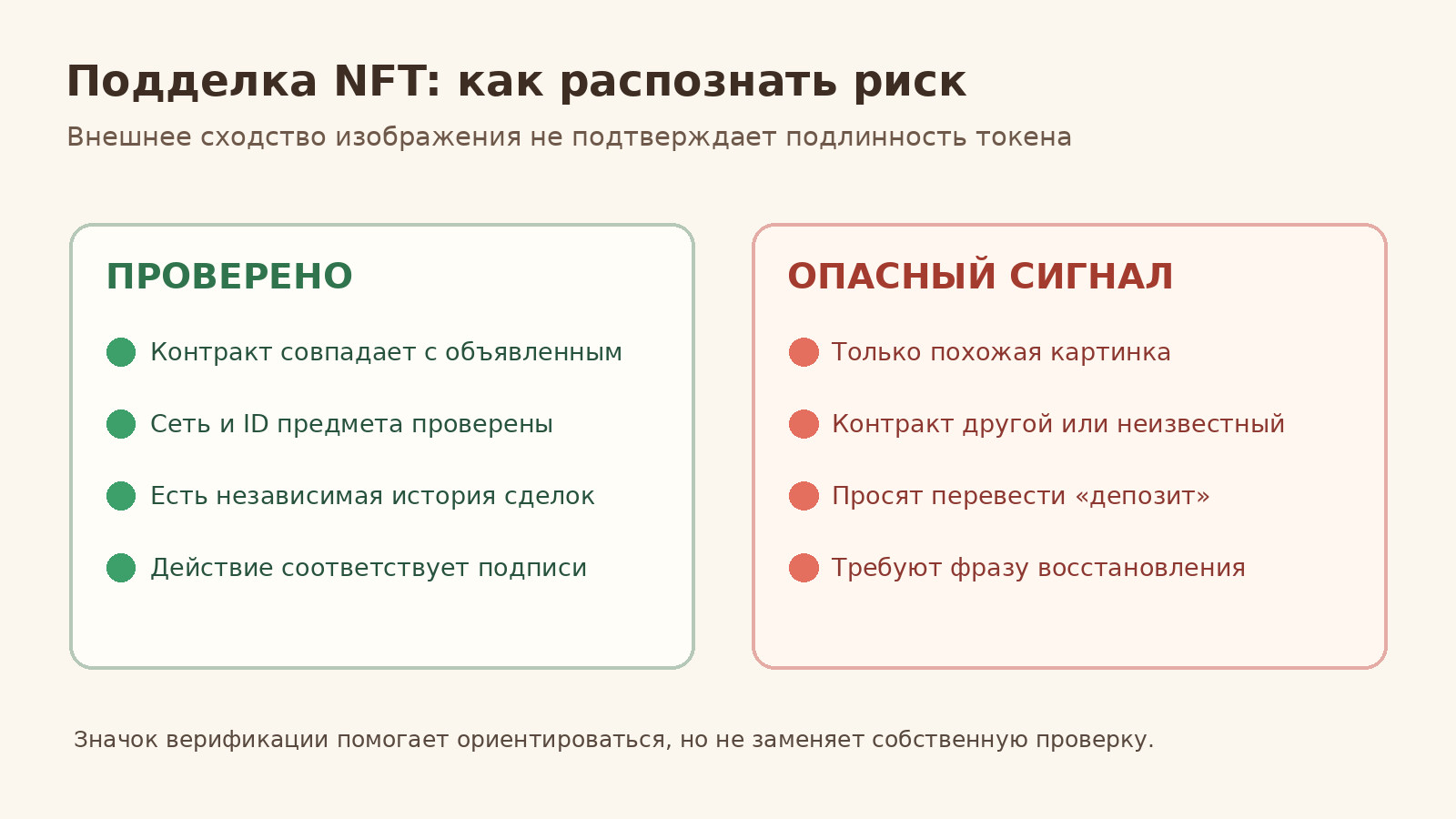 Признаки настоящей NFT-коллекции и подозрительной подделки