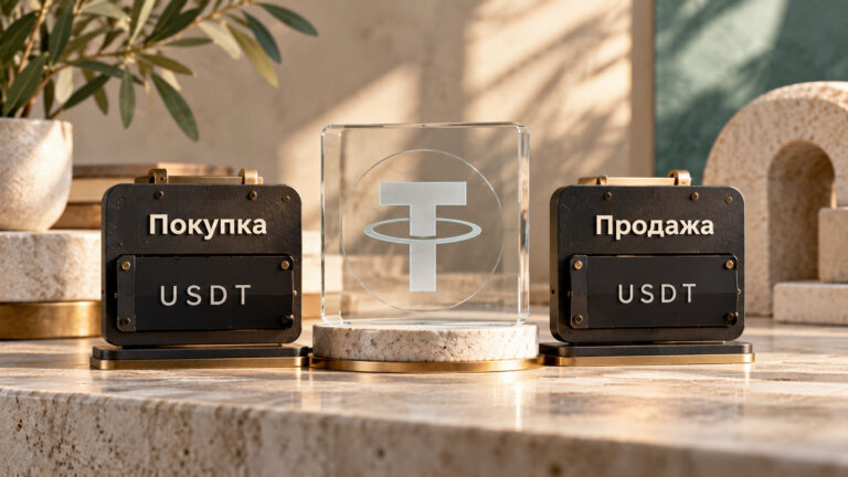 P2P-арбитраж криптовалют: две цены покупки и продажи USDT в светлой предметной композиции