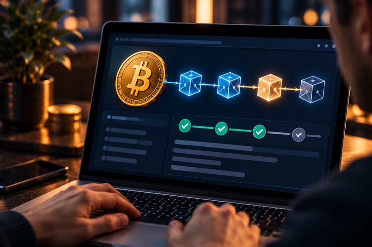 Ноутбук с условной историей подтверждений Bitcoin для проверки транзакции по хешу