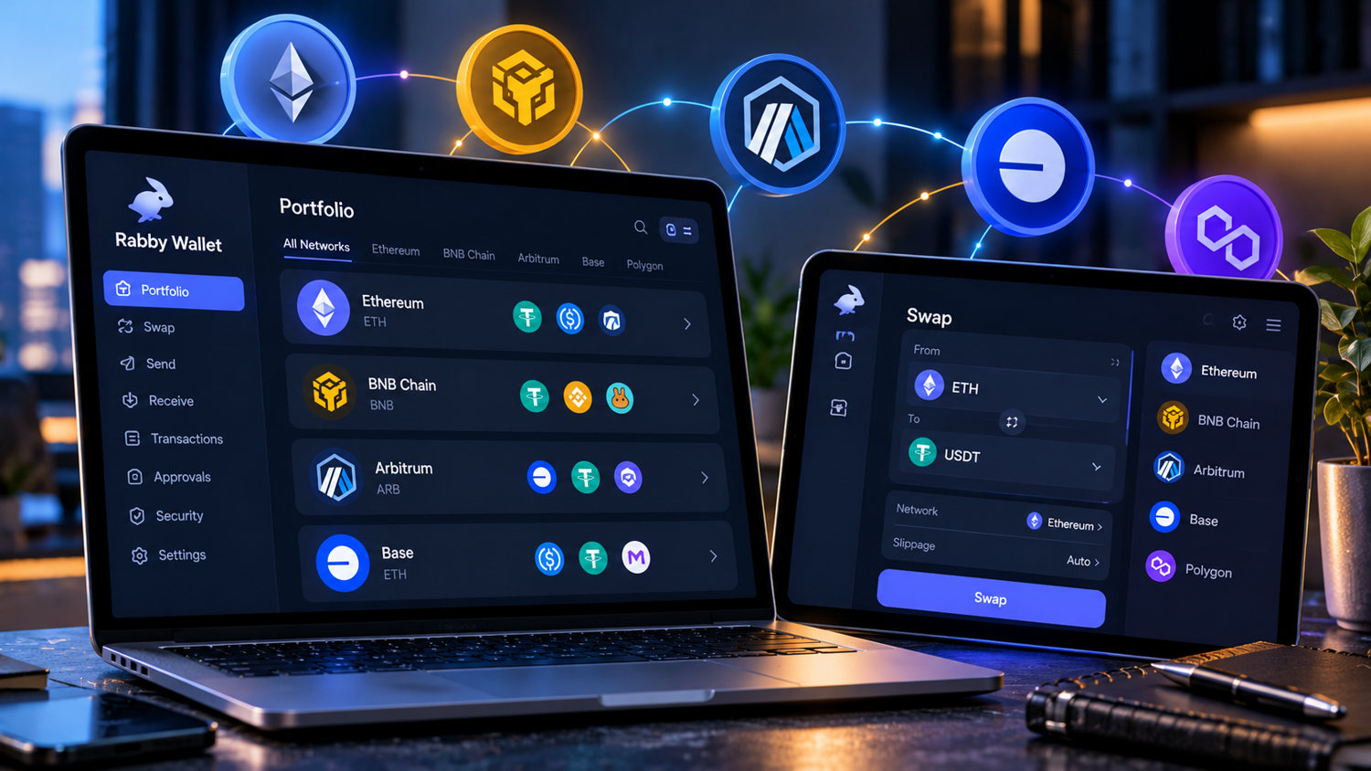 Кошелёк Rabby Wallet: Ethereum, BNB Chain, Arbitrum и Base с балансами EVM-токенов