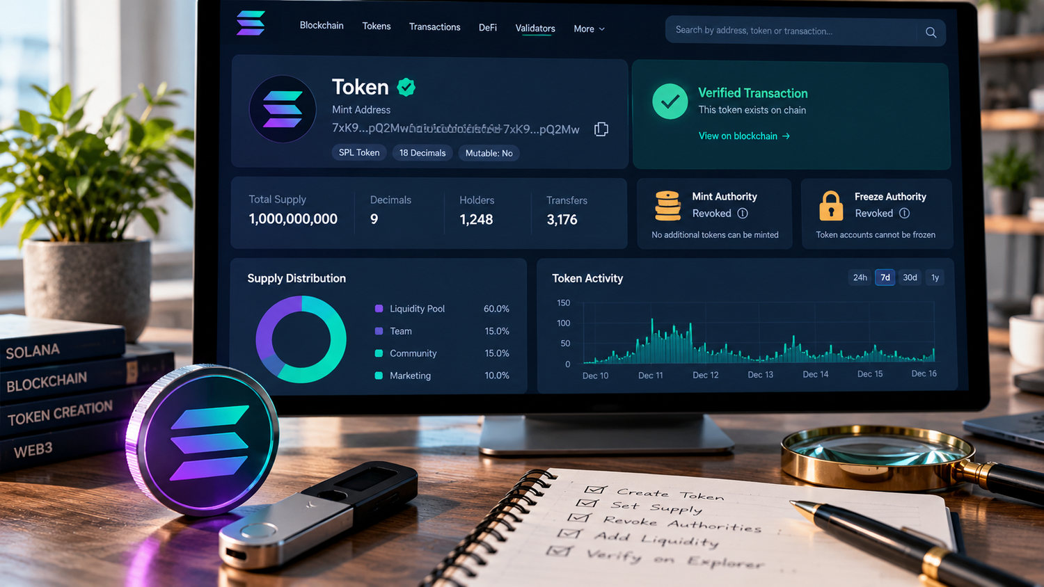 Проверка Mint Address, предложения токена и полномочий Mint Authority и Freeze Authority через обозреватель Solana