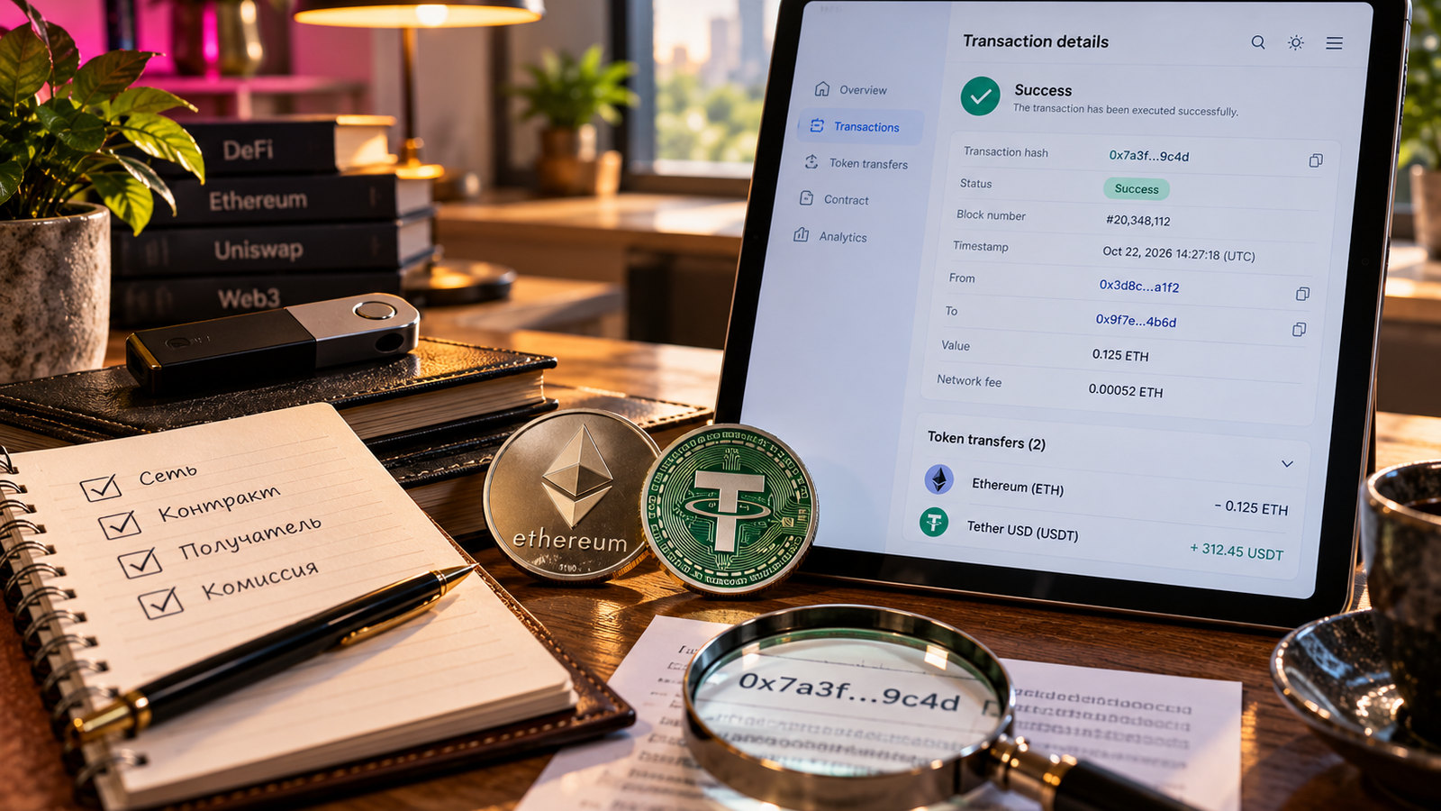 Проверка токена и транзакции Ethereum по контракту, адресу и сетевым расходам