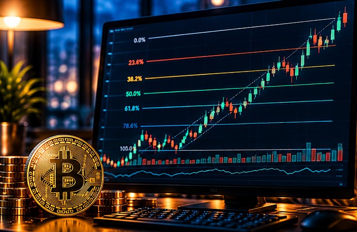 Уровни Фибоначчи на учебном графике Bitcoin: разметка коррекции и рост криптовалюты