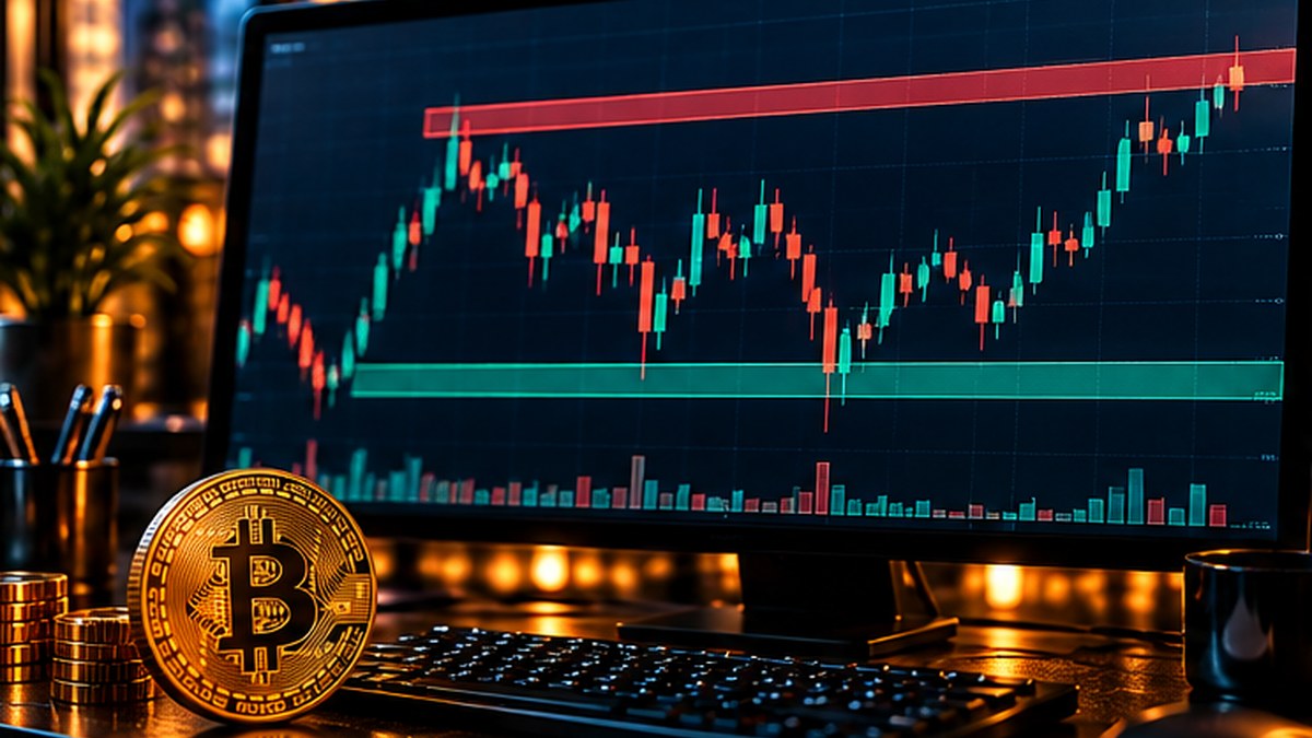 Уровни поддержки и сопротивления на графике Bitcoin: зелёная зона спроса и красная зона предложения