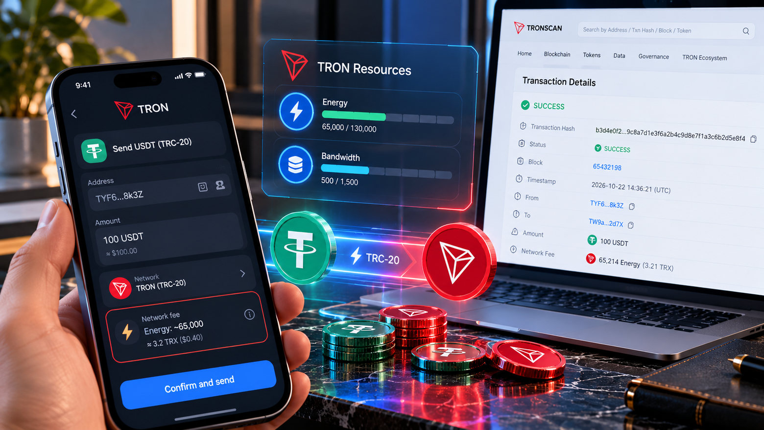 Проверка комиссии USDT TRC-20 и доступных ресурсов перед отправкой