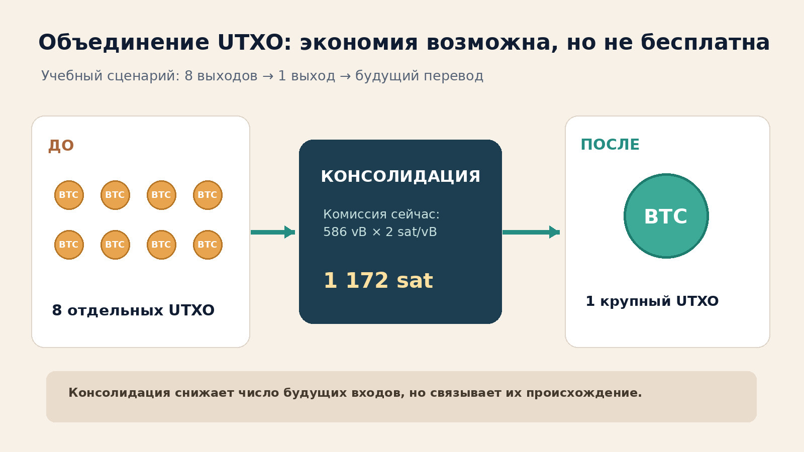 Консолидация нескольких UTXO в один: когда она уместна