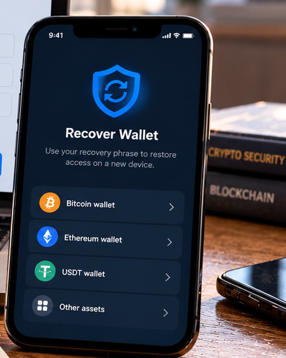 Смартфон с условным защищённым интерфейсом восстановления криптокошелька